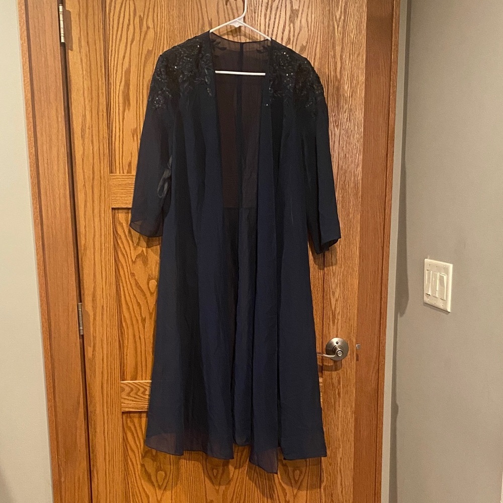 JJ's House Navy Blue Sheer and Sequence Cardigan EUC